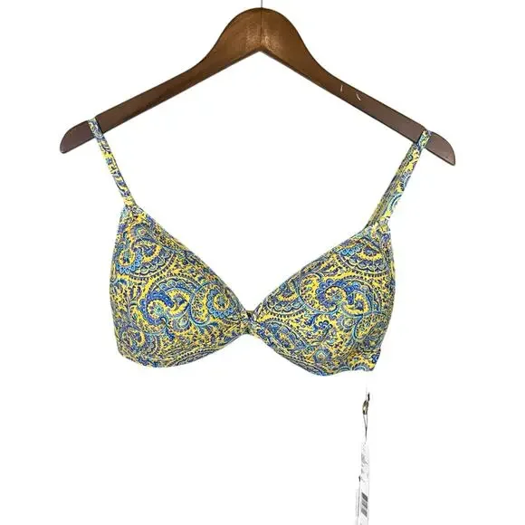 Antonio Melani NWT Liberty Fabrics Blue Yellow Paisley Quilted Bikini Swim Top - Picture 7 of 11